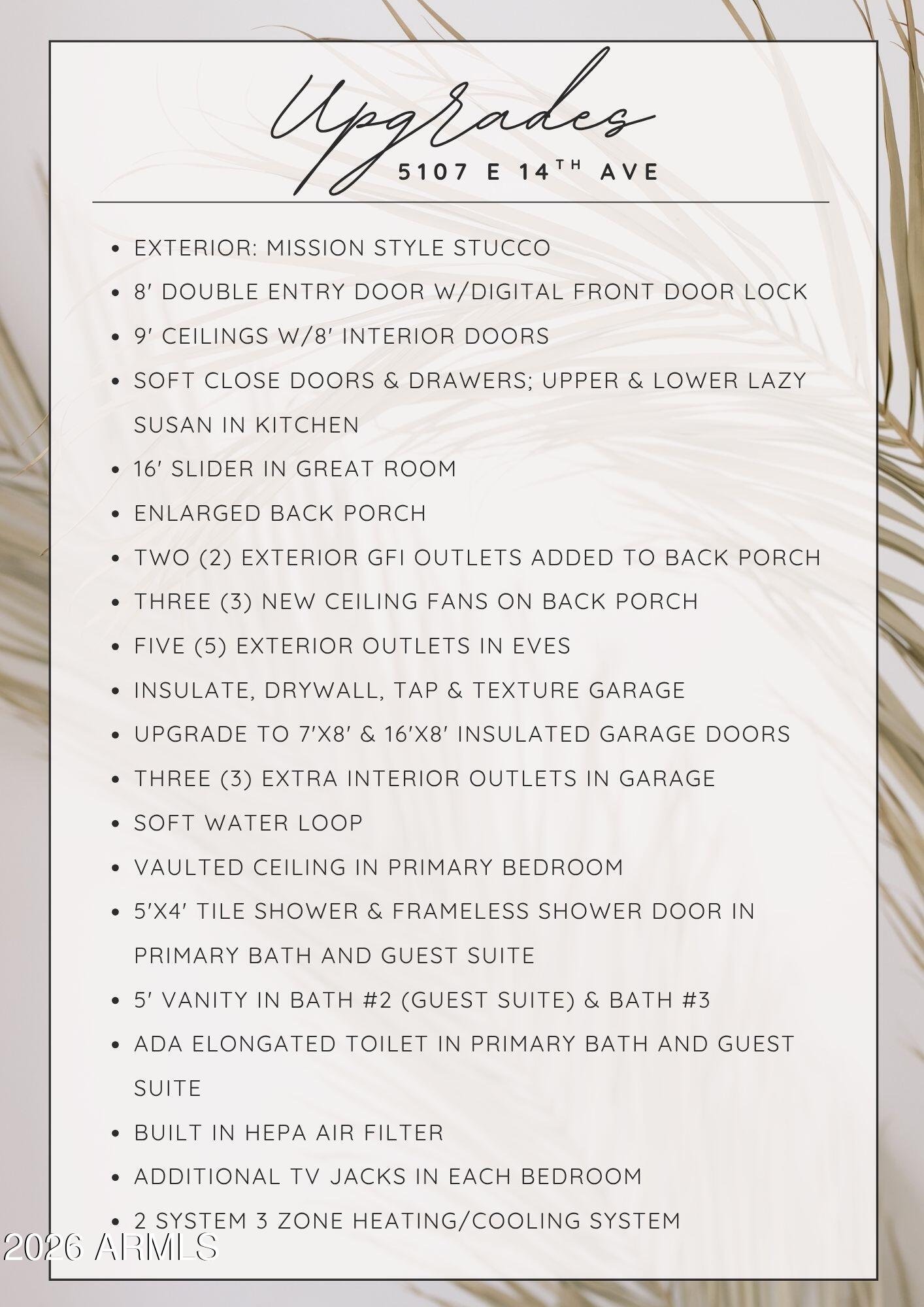 5107 East 14th Avenue Apache Junction, AZ 85119 - Photo 61 of 62 Upgrades List