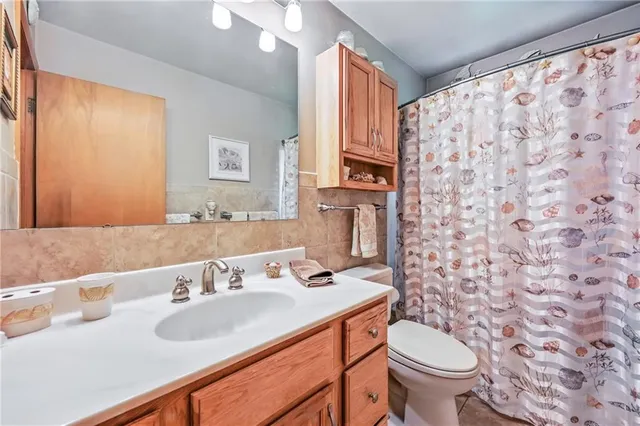 a bathroom with a sink toilet and mirror