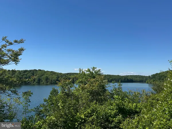 a view of a lake with houses in the back