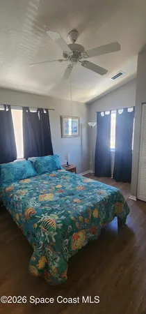 a bedroom with a bed