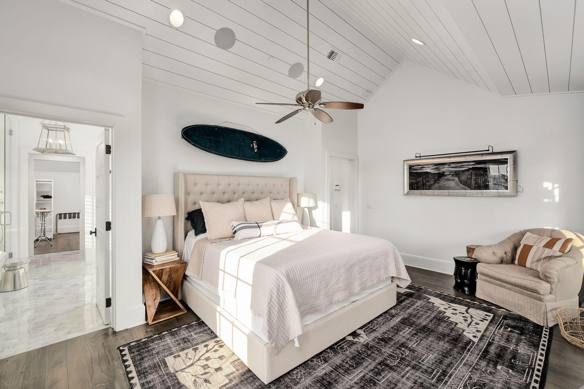 28 Bluff Lane Santa Rosa Beach, FL 32459 - Photo 18 of 24 a bedroom with a bed a rug and ceiling fan