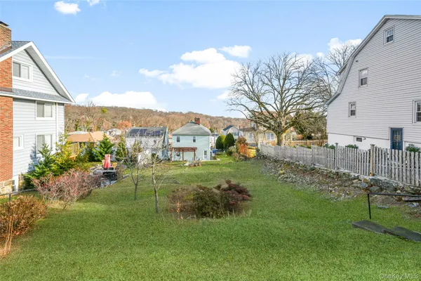 a view of a garden with a houses