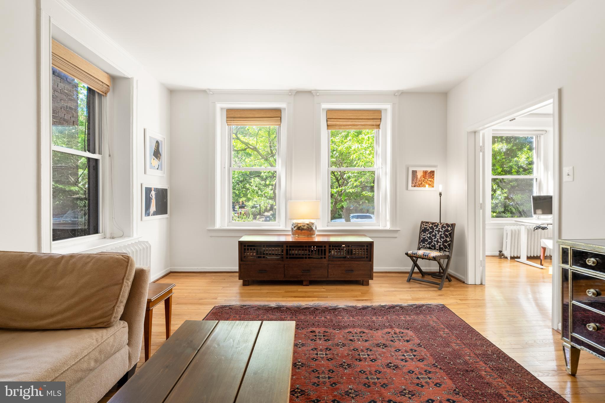 a living room with furniture and a rug