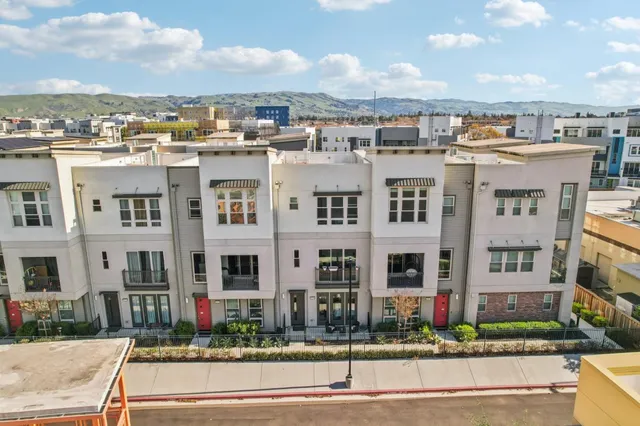 a front view of a multi story building