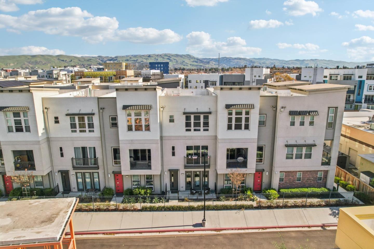 a front view of a multi story building