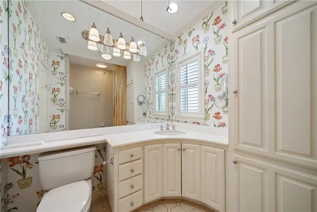 a bathroom with a sink a toilet and a mirror