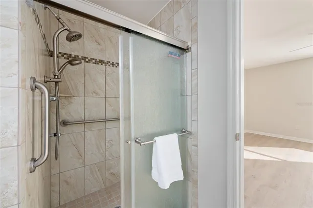 a bathroom with a shower