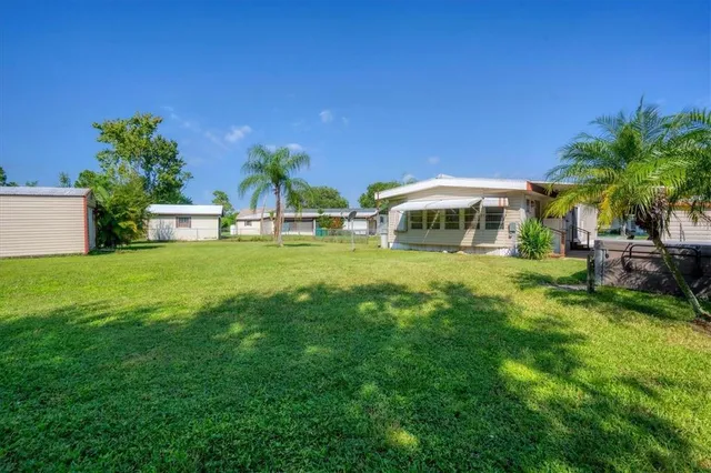 a view of a park with palm trees