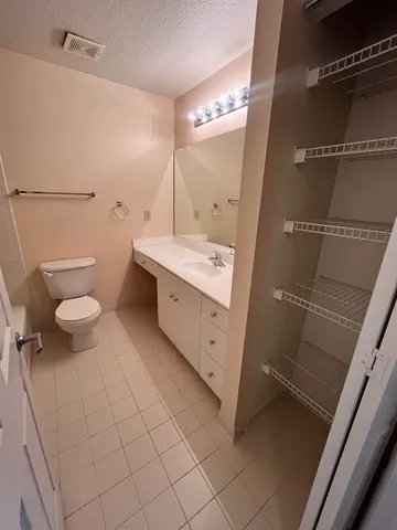 a bathroom with a sink a toilet and mirror