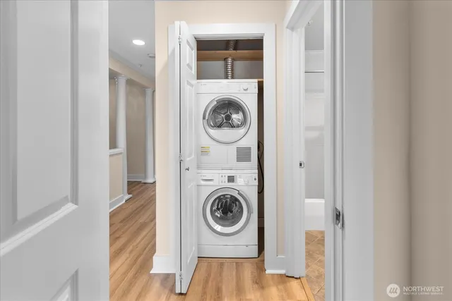 a view of washer and dryer in a utility room