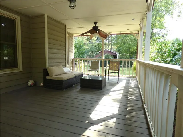 a view of a balcony with couch