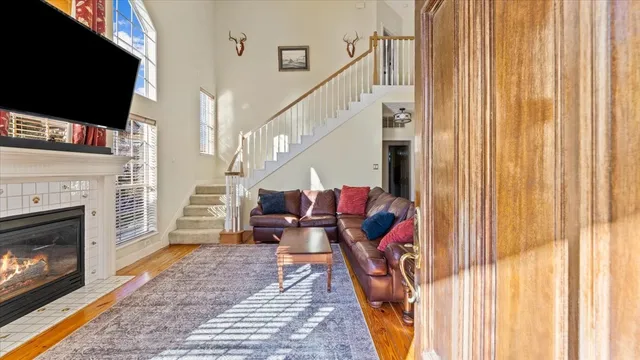 a living room with furniture and a rug