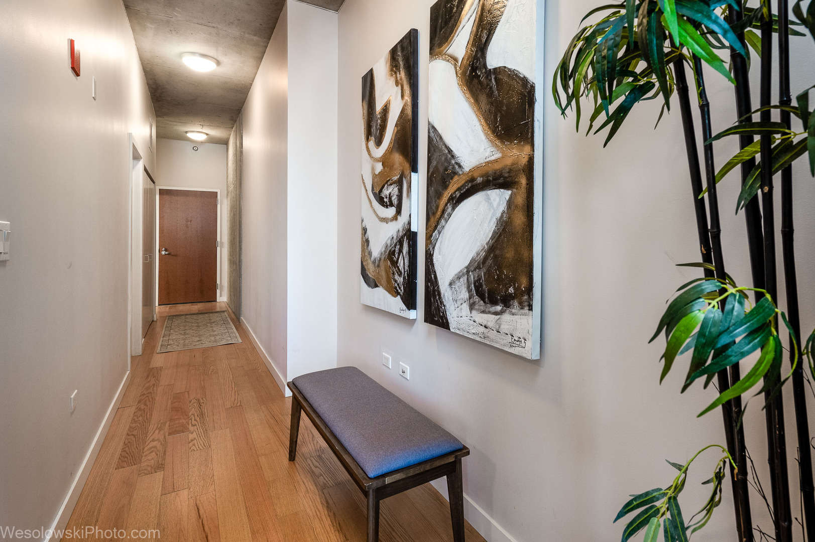 235 West Van Buren Street, Unit 2417 Chicago, IL 60607 - Photo 7 of 22 a view of a hallway with potted plants and wooden floor