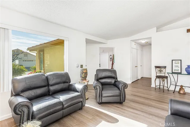 a living room with furniture or couch and a wooden floor