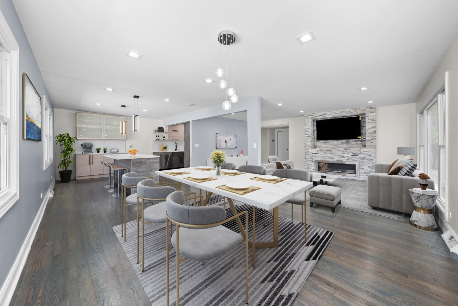 18849 Jamie Court Homewood, IL 60430 - Photo 3 of 25 a living room with furniture a fireplace and a flat screen tv