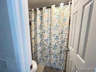 7115 Harold Street, Unit 2 Fort Lupton, CO 80621 - Photo 13 of 27 a bathroom with a toilet and shower curtain
