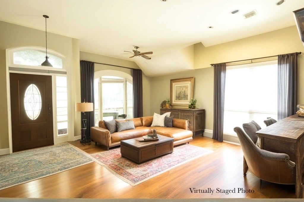 1712 Hackney Cove Austin, TX 78727 - Photo 2 of 38 a living room with furniture and a fireplace
