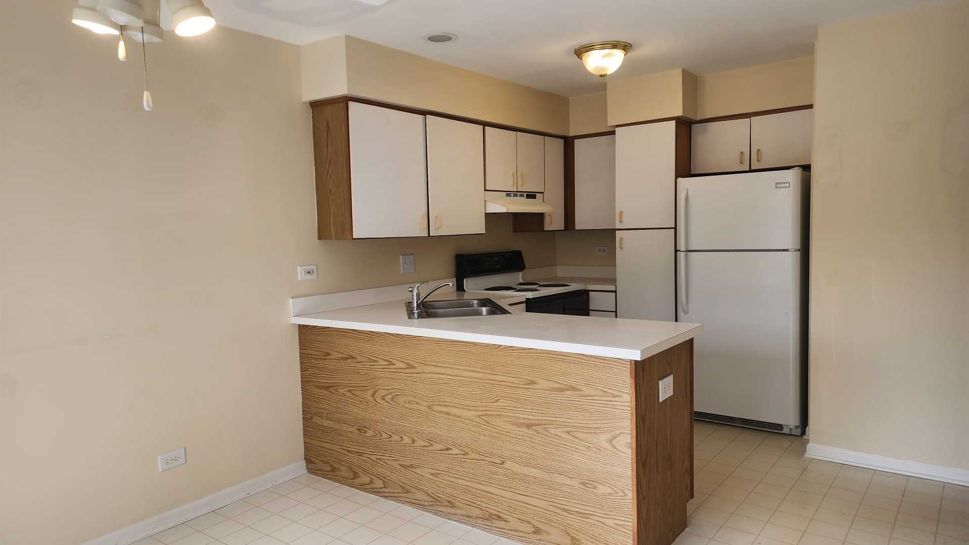 1348 South Lorraine Road, Unit E Wheaton, IL 60189 - Photo 3 of 10 a kitchen with a stove a sink and a refrigerator