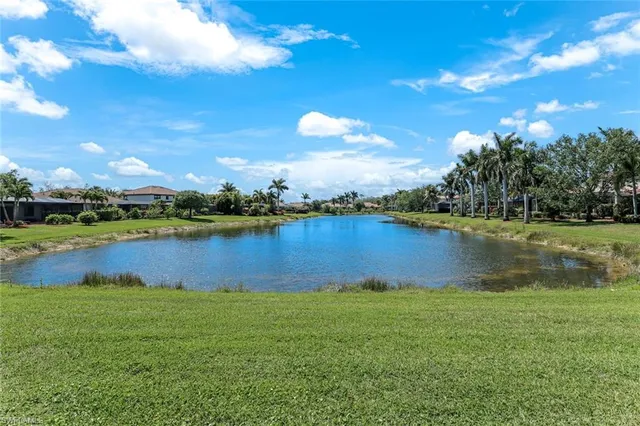 a view of a lake with a city