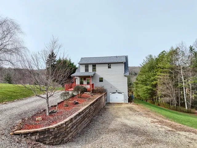 a view of a lush green field with mountains in the background