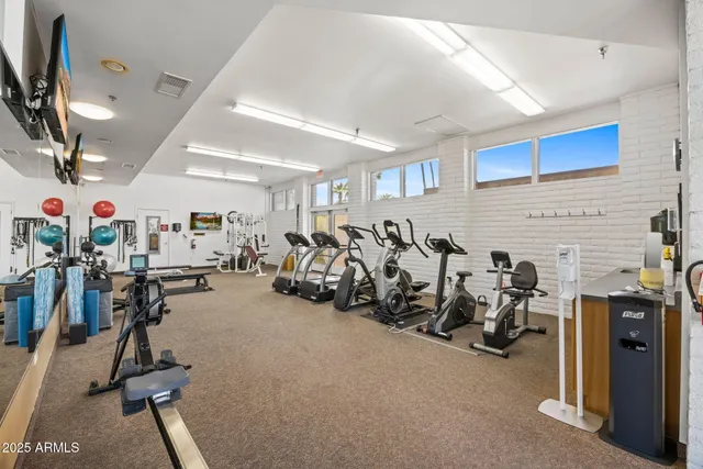 a view of a room with gym equipment