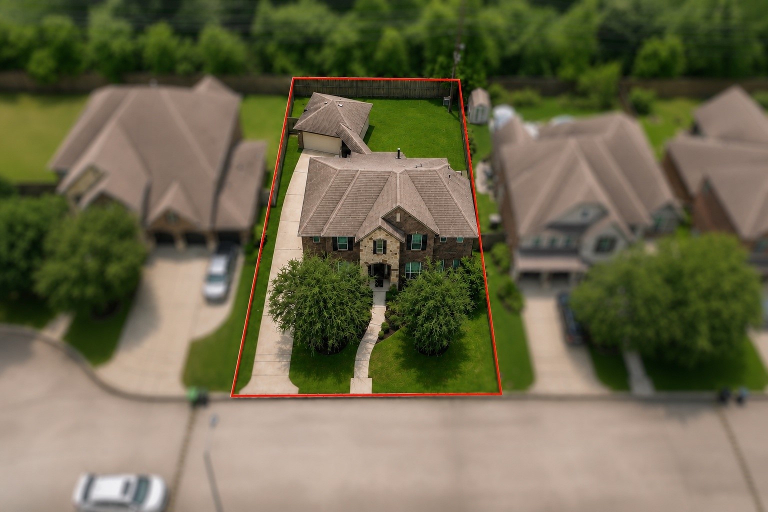 6234 Avon Landing Lane Spring, TX 77379 - Photo 3 of 49 An aerial view of the home, showing the perfect placement of the home on the lot and also indicating the trees on the fence line proving a private backyard retreat.