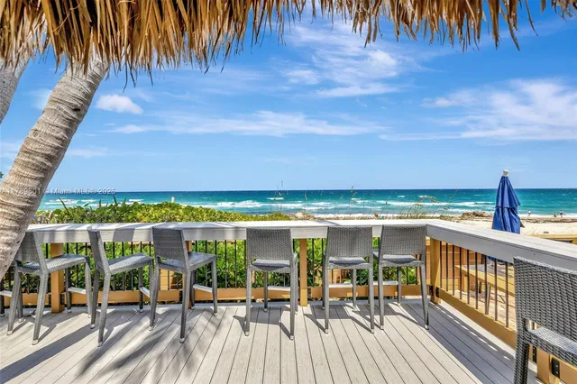 a view of an ocean with a yard