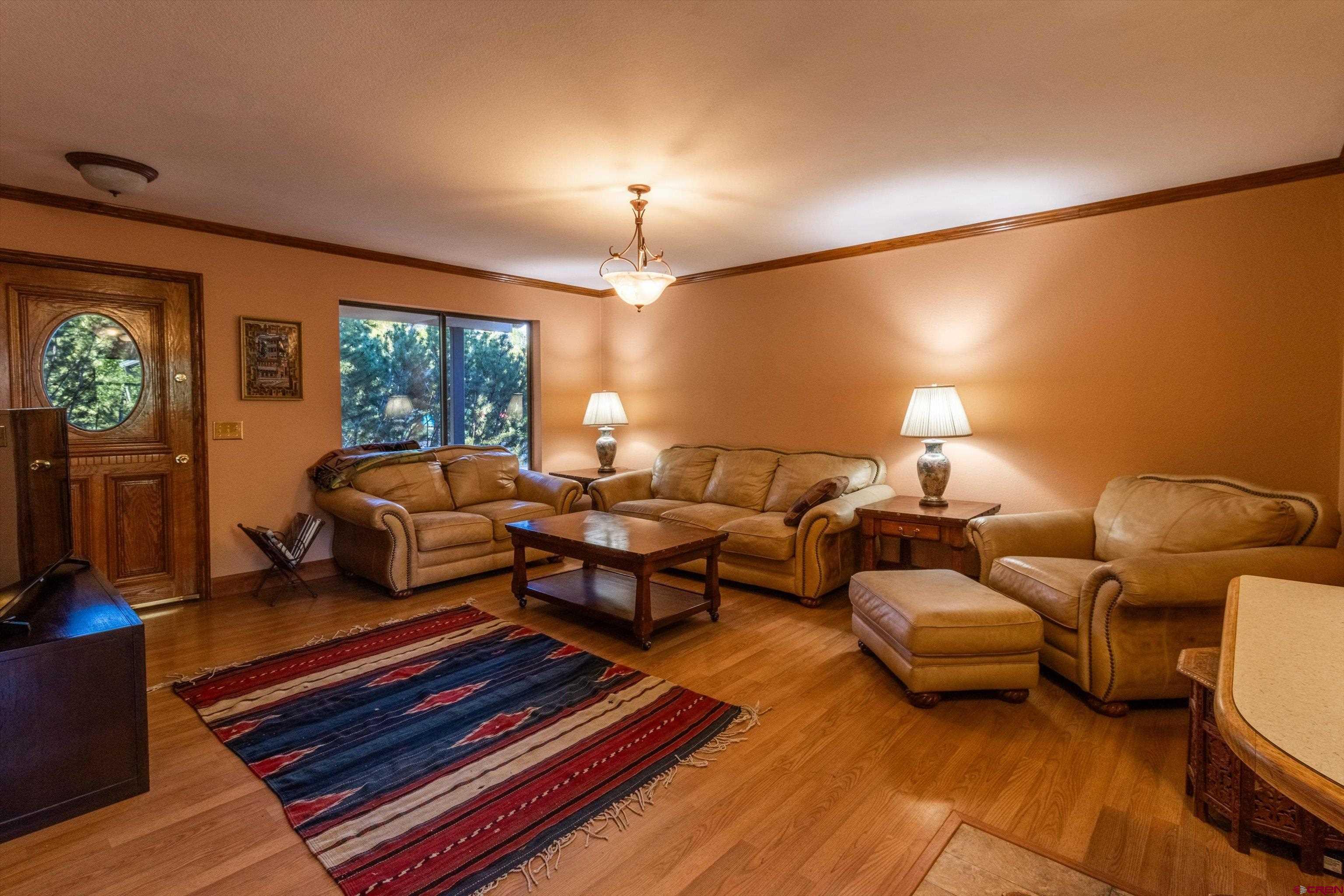 327 Hermosa Circle Durango, CO 81301 - Photo 3 of 32 a living room with furniture a lamp and a fireplace