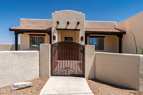 a front view of a house with a door