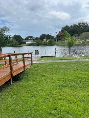 a view of a yard with large trees