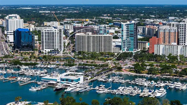a view of a city with tall buildings