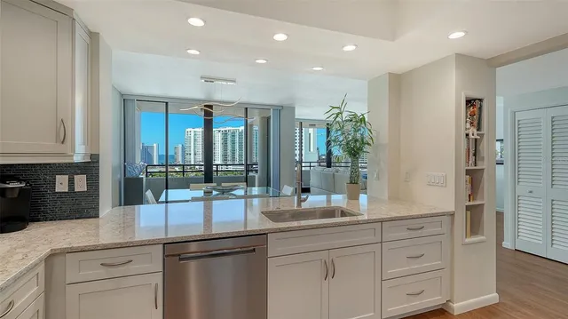 a bedroom with a large window