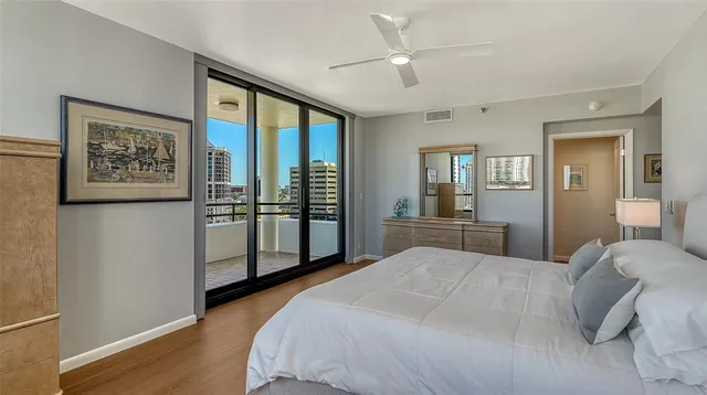 a view of a city with tall buildings