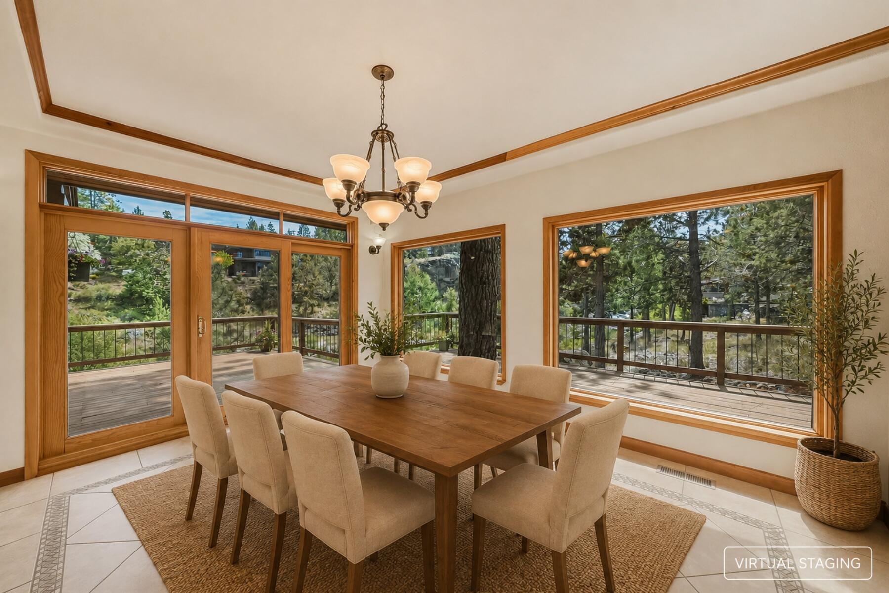 637 Northwest Silver Buckle Road Bend, OR 97703 - Photo 10 of 68 a view of a dining room with furniture large windows and wooden floor