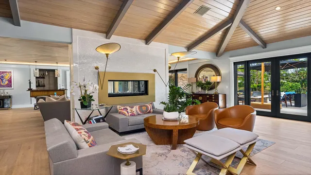 a large living room with a large window