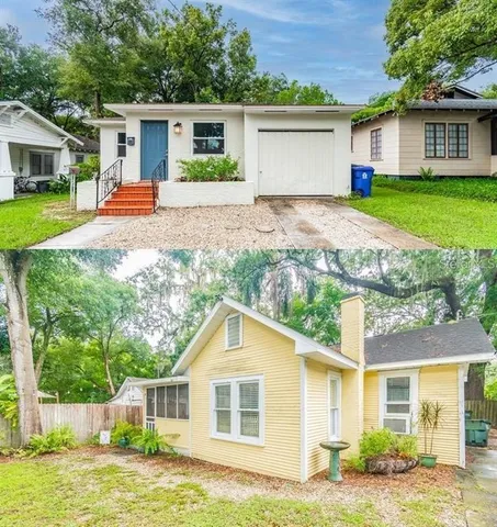 a front view of house with yard and trees in the background