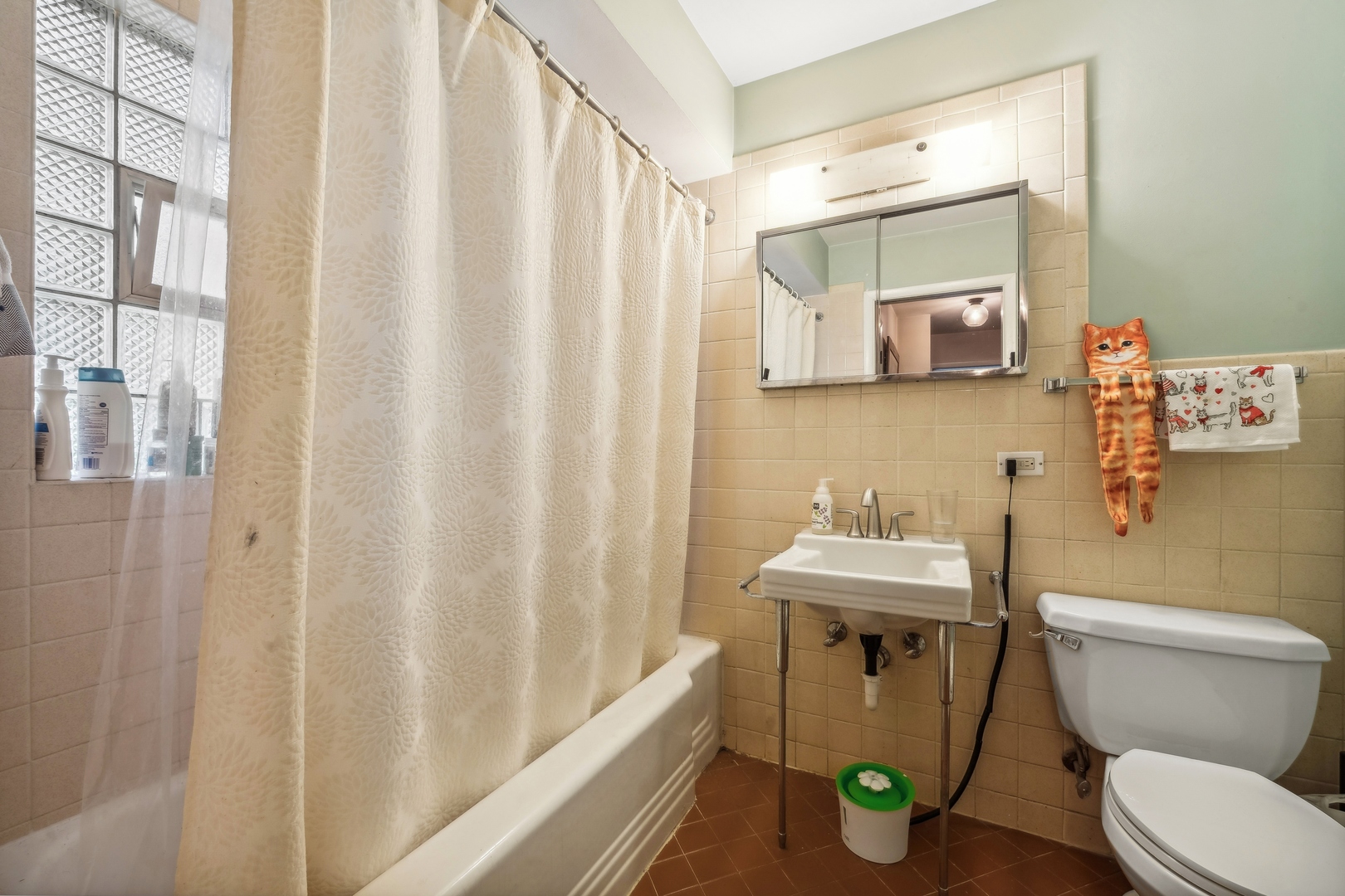 2429 Central Street Evanston, IL 60201 - Photo 32 of 34 a bathroom with a sink a toilet and shower curtain