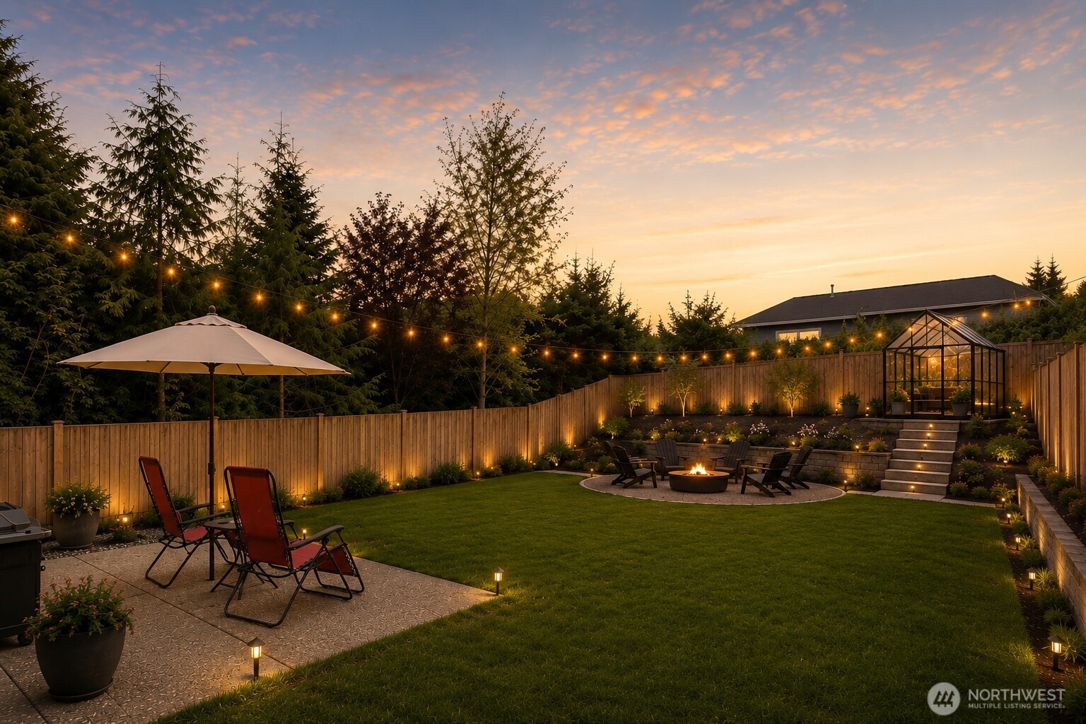4119 167th Place Southeast Bothell, WA 98012 - Photo 28 of 39 a view of a patio with table and chairs under an umbrella