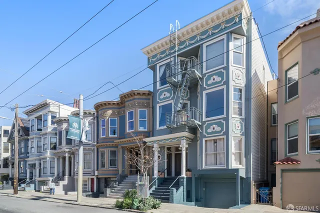 a front view of a multi story building