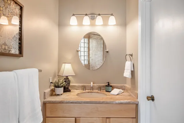 a view of balcony with furniture