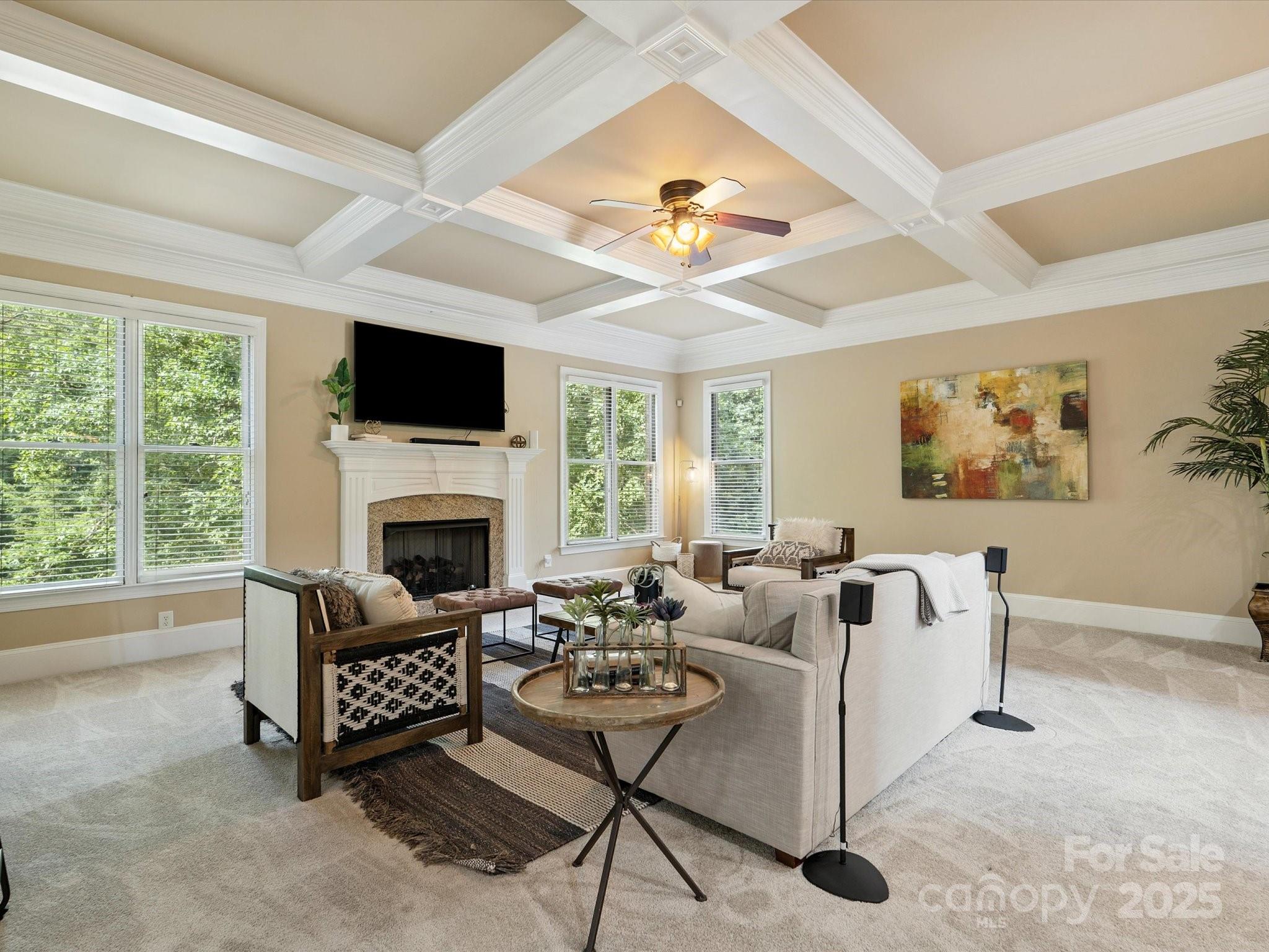 8407 Rolling Fields Road Mint Hill, NC 28227 - Photo 6 of 48 a living room with furniture a fireplace and a flat screen tv