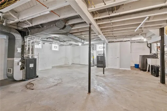 a view of a garage with storage