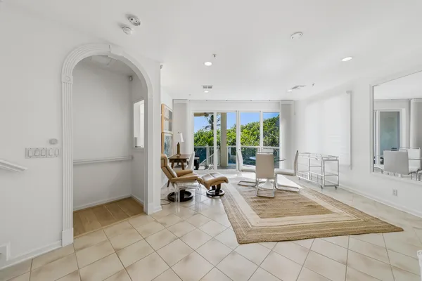 a living room with a large window