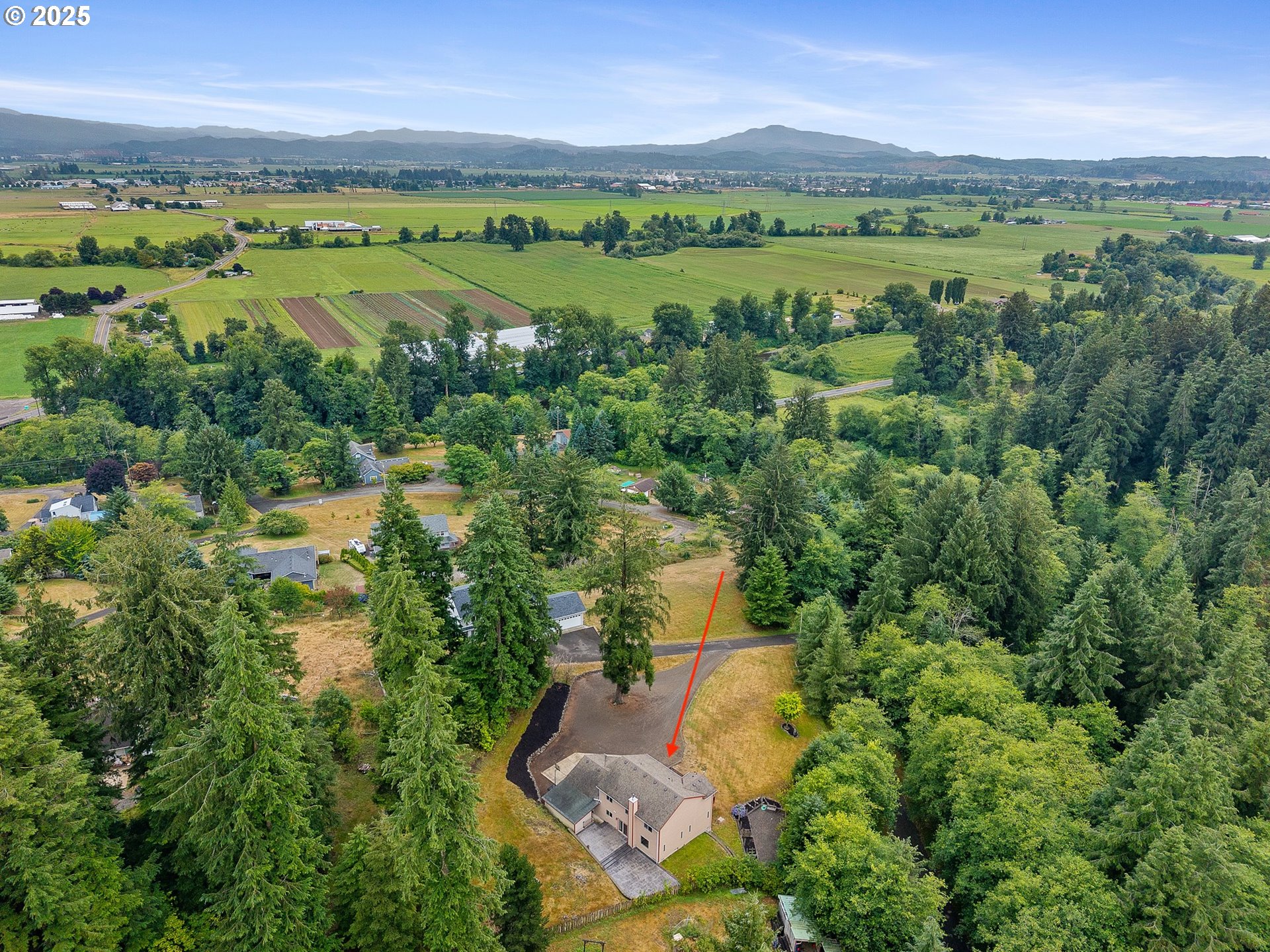 3355 Hubert Road Tillamook, OR 97141 - Photo 7 of 35 an aerial view of green landscape with trees houses and lake view