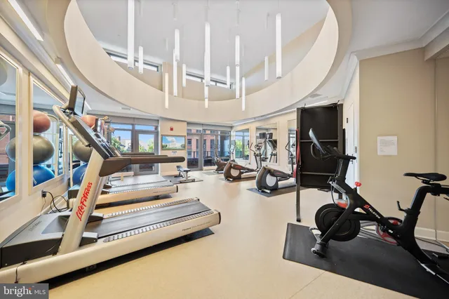 a view of a room with gym equipment