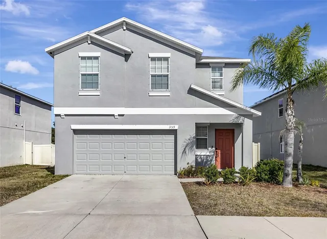 a front view of a house with garage