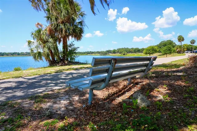 a view of a lake with a big yard