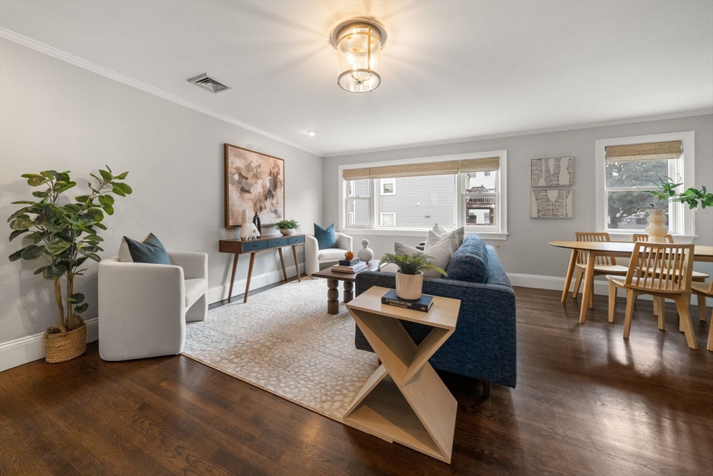 3 Glover Court, Unit 2 Boston, MA 02127 - Photo 7 of 27 a living room with furniture dining table a window and a potted plant