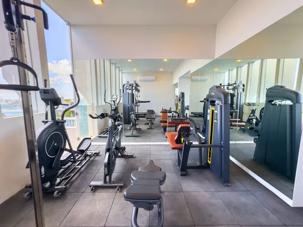 a picture of a bench in a white building