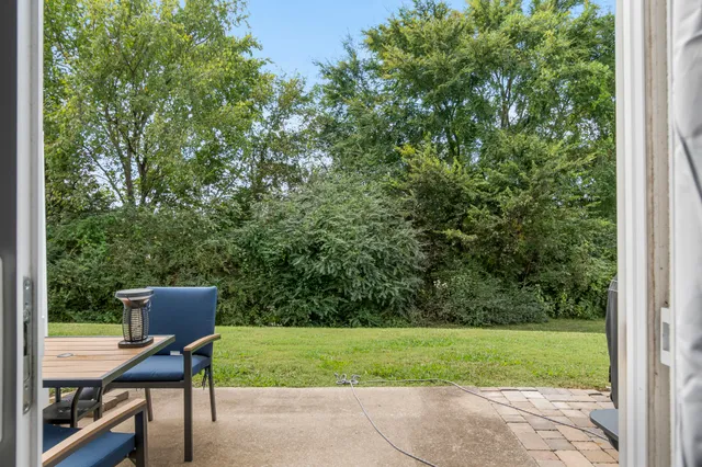 a view of a yard and chair